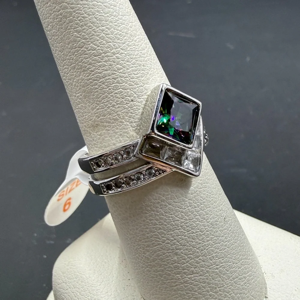 Bomb Party Blissful Blassings Size 6 Ring Lab Rainbow Topaz RBP6637 Rhodium